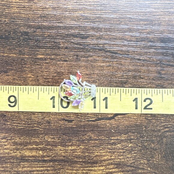 VTG Sterling Silver 925 Multi-Gemstone Flower Basket Pendant Size 0.75" Length - Picture 9 of 11